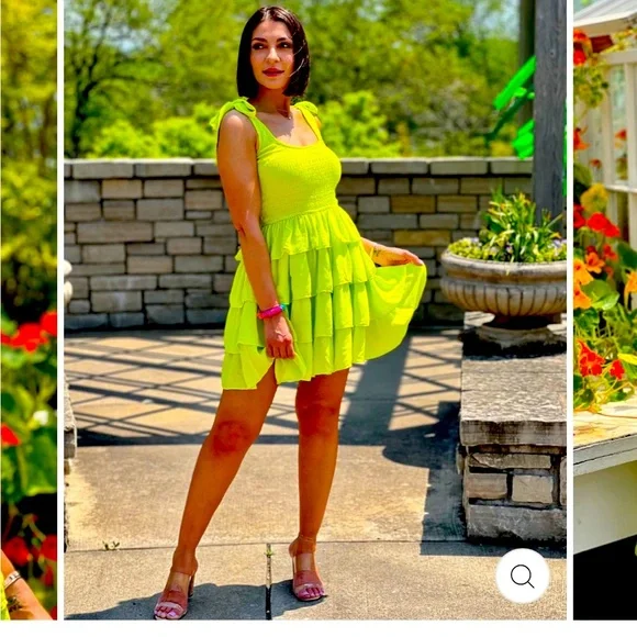 cute neon green dresses Dave and Johnny 6690 Neon Lime Prom Dress main image 0